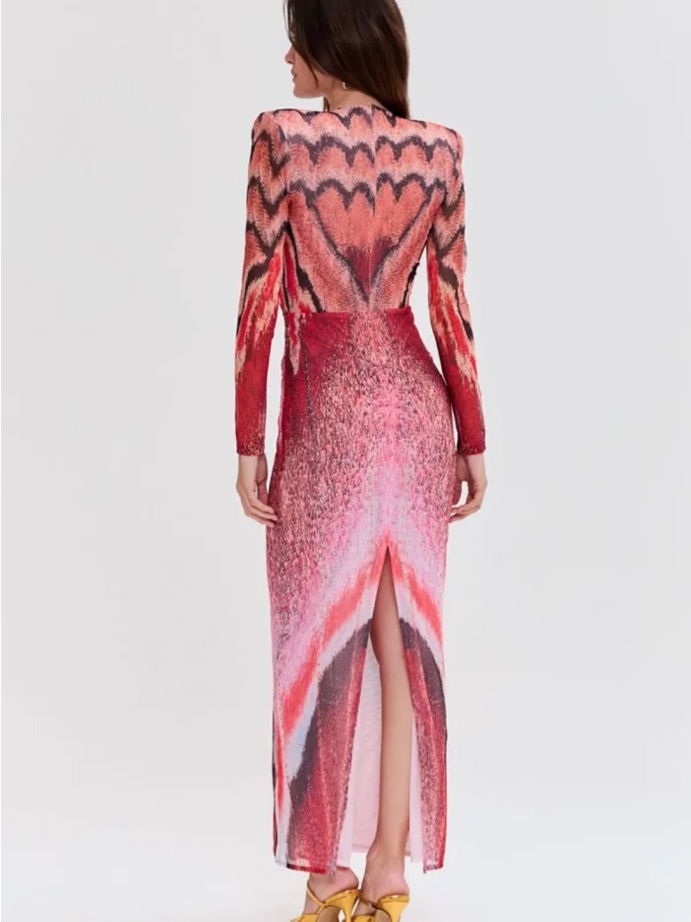 PatBO Pink and Coral Plunge-Neck Long Sleeve Maxi Dress - Picture 2 of 7